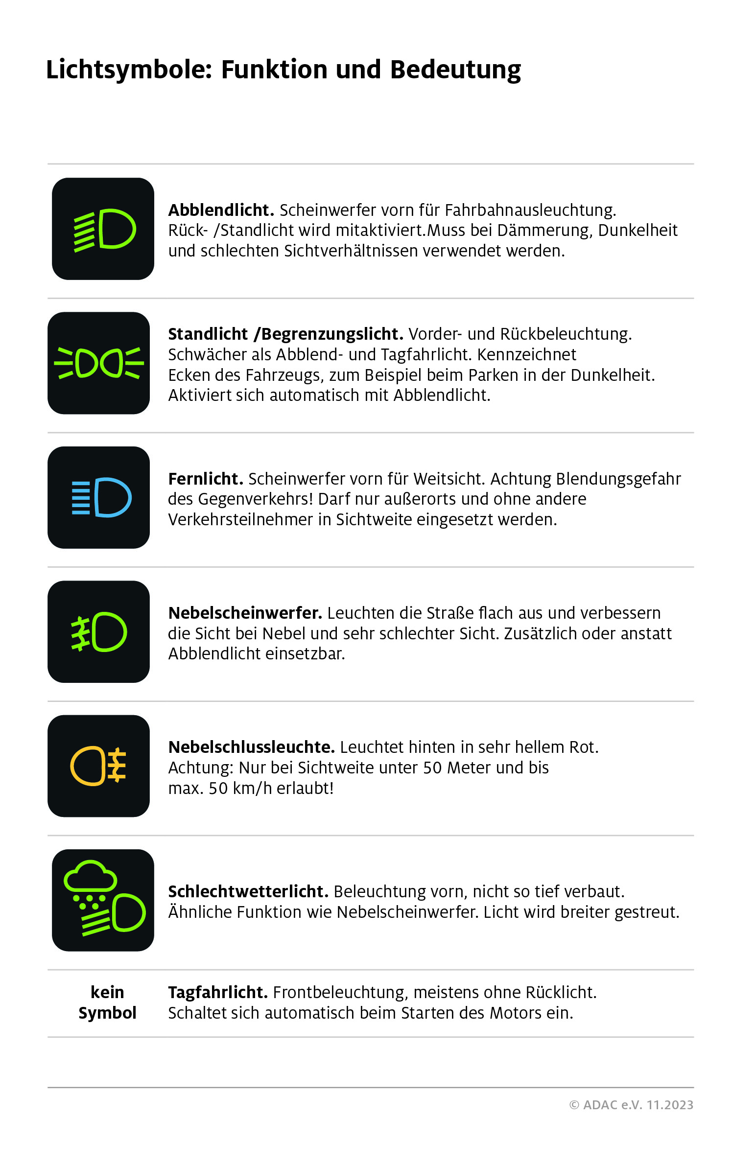 Auto Beleuchtung Symbole