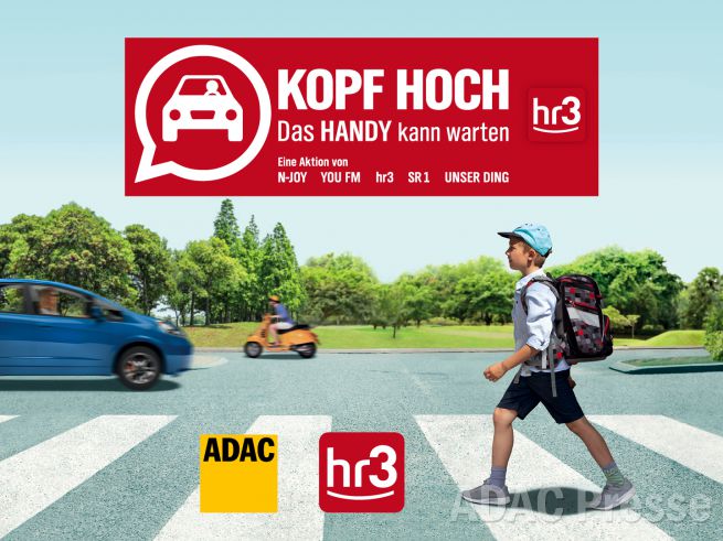Start der Verkehrssicherheitsaktion „Kopf hoch. Das Handy kann warten“ von hr3 und dem ADAC Hessen-Thüringen