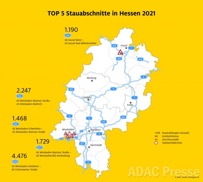 Top 5 Stauabschnitte in Hessen 2021